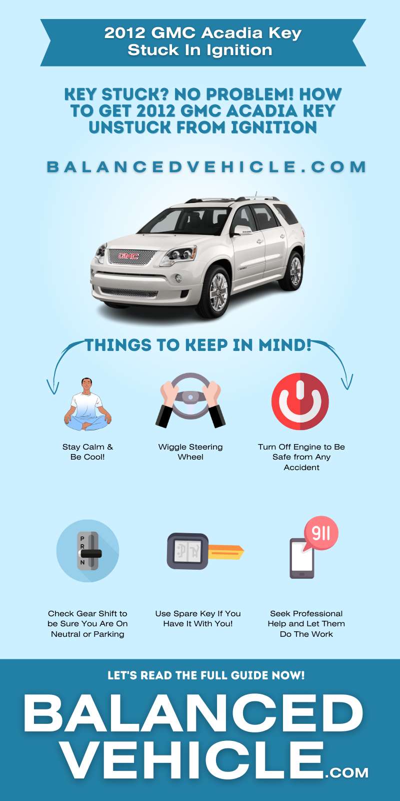 2012 GMC Acadia Key Stuck In Ignition infographic guided by BalancedVehicle.com