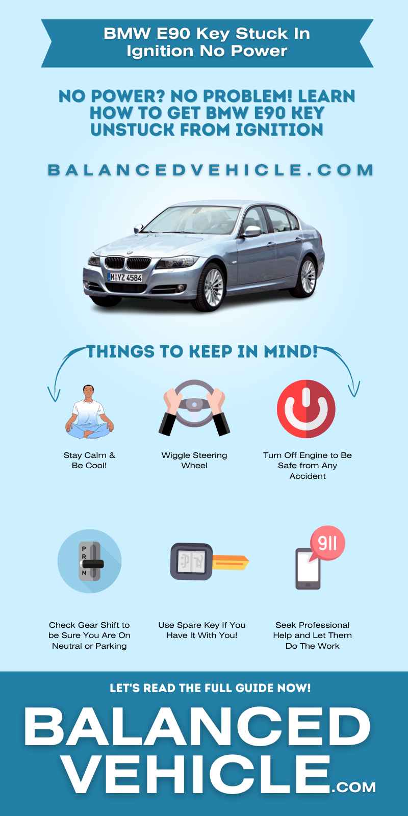 BMW E90 key stuck in ignition with no power-Infographic